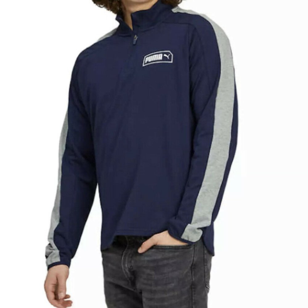 NEW Puma Mens Stretchlite 1/4 Zip Pullover Blue Size L 1350330 Cotton Blend